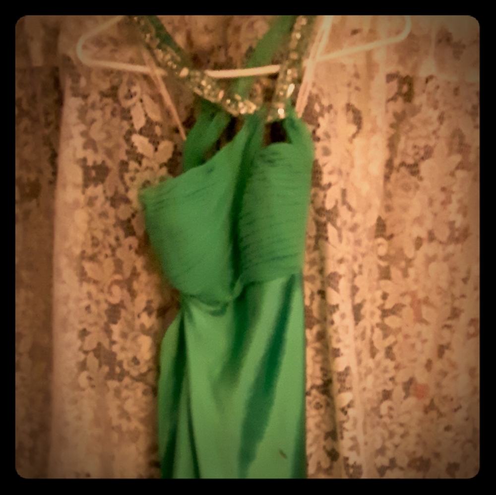 Bright green prom dress.